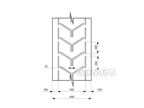 Förderband EP 400/3 Y CHEVRON, 3-lagig, 8mm, Breite 650mm, Profil L44, Abdeckung 3,5+1, schwarz, 